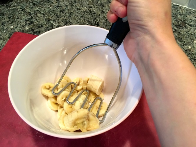 Mash the Bananas before pureeing for even texture: baby banana puree recipe