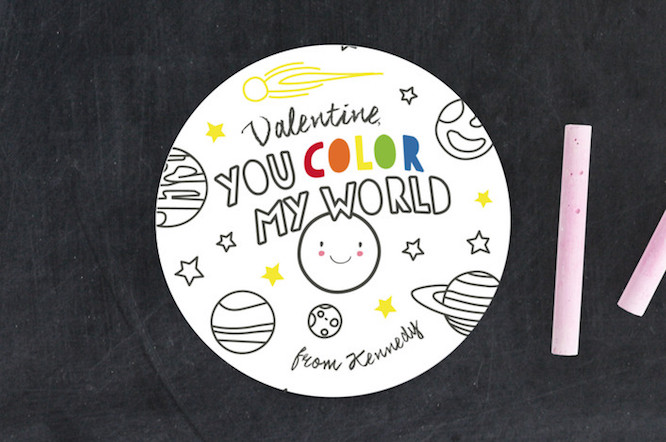 Outer Space Coloring Valentine for Classmates | Redheadbabymama.com