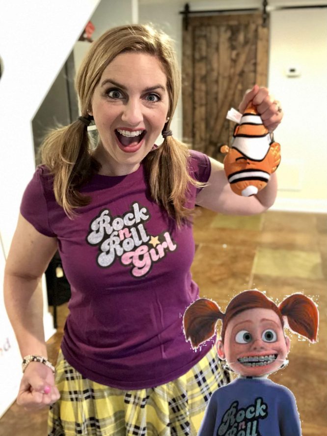 woman dressed as Darla from Finding Nemo as a Disneybound or costume