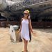 Porg Disneybound outfit in front of the Millenium Falcon at Galaxy's Edge